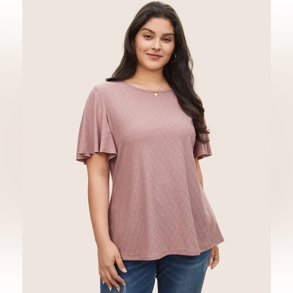 BloomChic Plus Size 2XL Plain Textured Geometric Flutter Sleeve T-shirt us18-20 - Picture 1 of 6